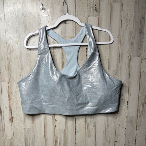 Old Navy Med-Support PowerSoft Racerback Sports Bra Blue Iced Mosaic Sz 4X - Picture 8 of 9